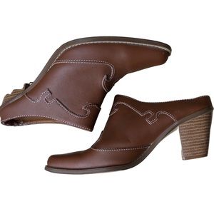 Vintage Leather Western Heeled Mules Pointed Toe